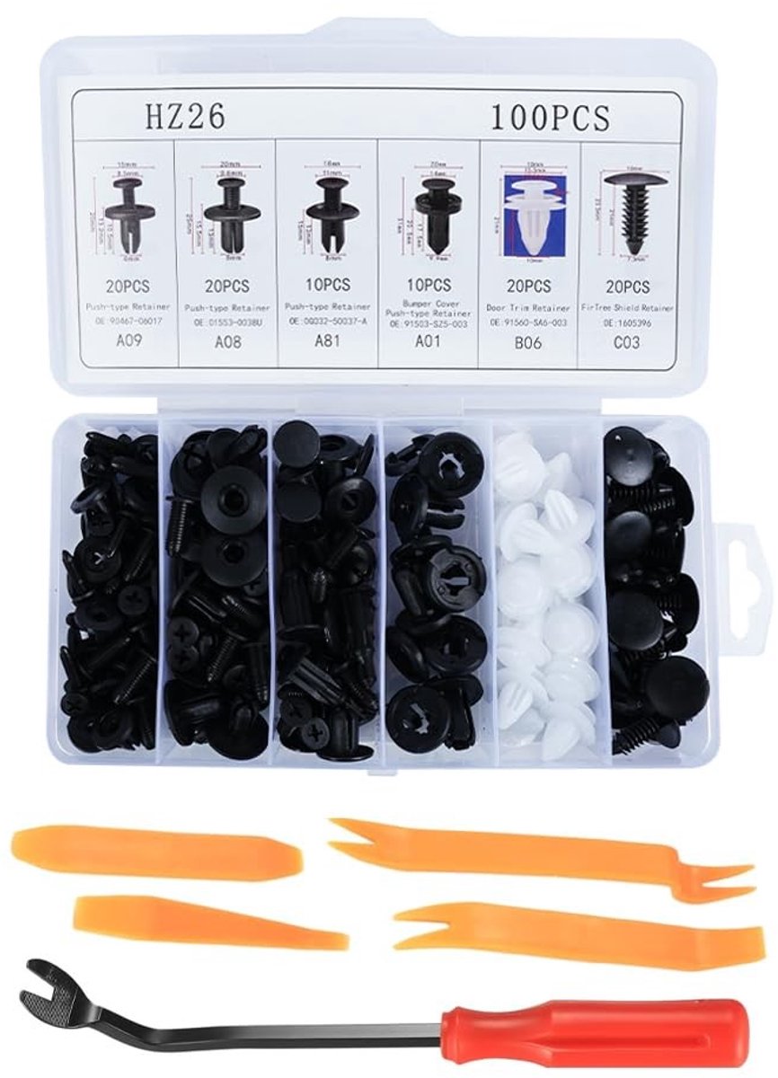 Dailygoody - Complete set carrosseriebekledingsclips - Duurzaam en sterk - 100 stuks - Inclusief verwijdergereedschap - Geschikt voor verschillende vo...