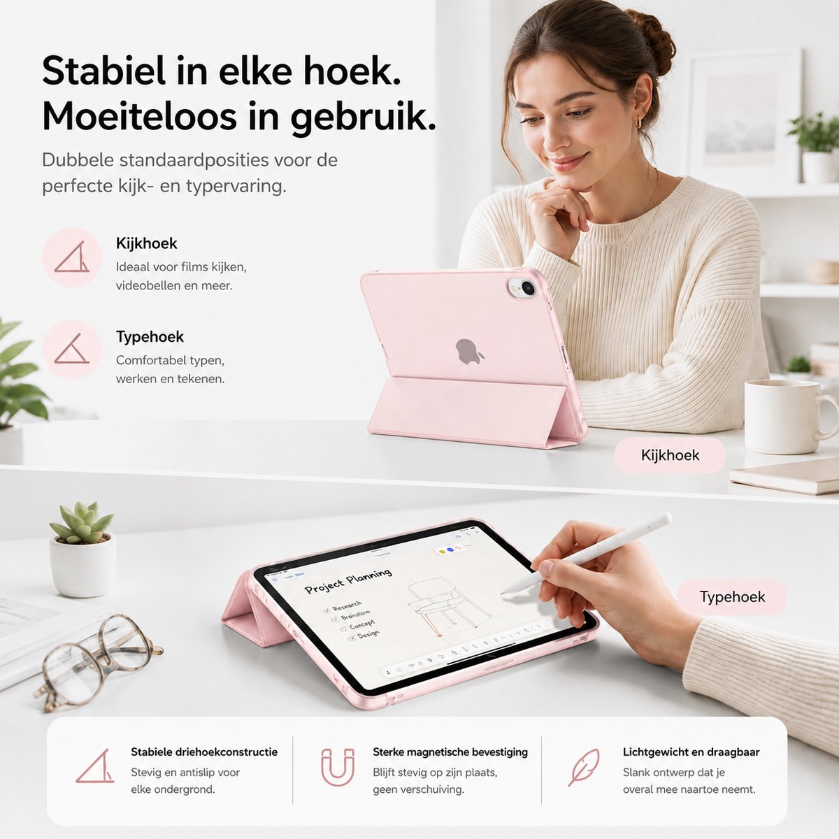 Sounix Tablet Hoes Geschikt voor Apple iPad 11 (2025) A16/iPad 10.9 Inch 10e generatie (2022) - Hoesje - Roze – foto 2