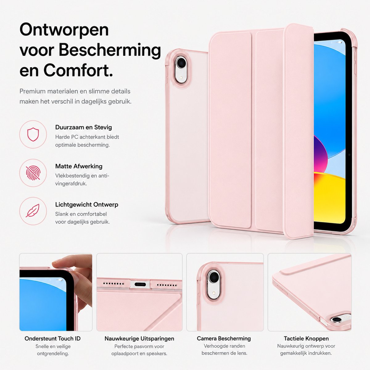 Sounix Tablet Hoes Geschikt voor Apple iPad 11 (2025) A16/iPad 10.9 Inch 10e generatie (2022) - Hoesje - Roze – foto 5