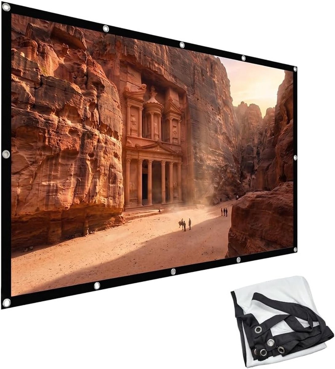 Opvouwbaar projectiescherm 100 inch, 16:9 HD, draagbaar voor thuisbioscoop, vergaderingen en evenementen, 221 x 125 cm