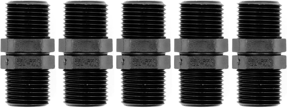 5-delige BSP Mannetje Draad Slangconnector Set voor Irrigatiesystemen - Dubbele Nippel en Compressieverbinding (1/2" x 1/2") voor Tuingebruik