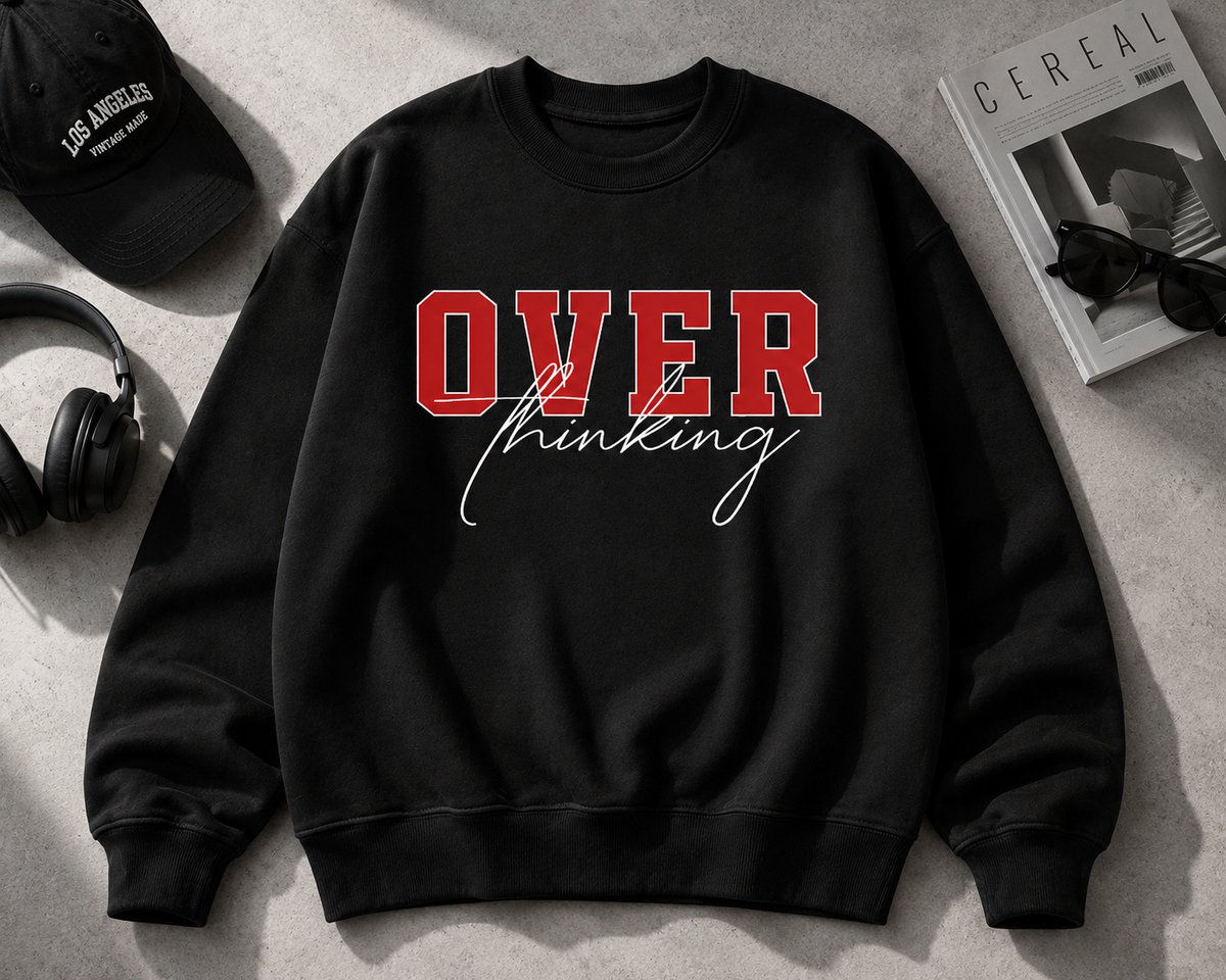 Sweater Heren - Streetwear Trui met OVER Thinking Print - Casual Unisex Sweater - 4XL