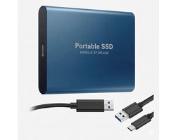 Portable SSD – Externe SSD – 2TB opslag – blauwe SSD – inclusief USB C kabel – USB 3.1 – draagbare SSD – SSD harde schijf – externe harde schijf 2TB – SSD voor laptop – blauw – geschikt voor Windows, Mac en Android