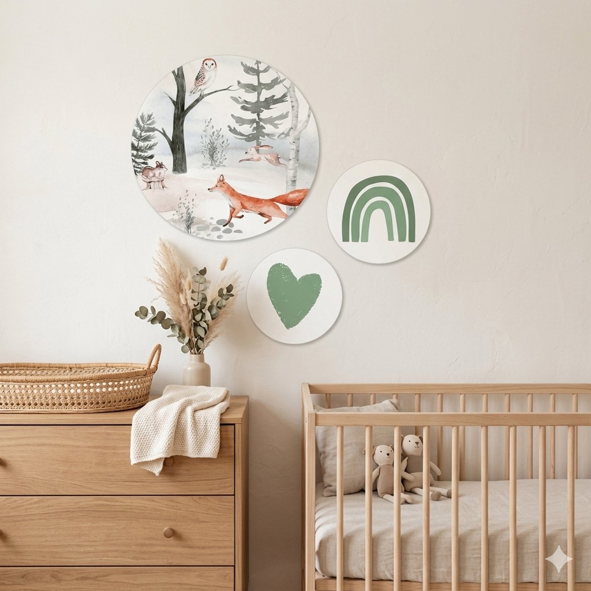 Muurcirkel Bosdieren vos | groen kinderkamer | babykamer jongen & meisje