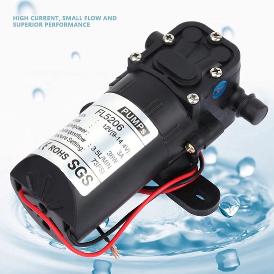 SPHProducts - Algemene diafragmapomp - Waterdrukpomp 3,5L/min - Corrosiebestendig - Zwart - Elektrische pomp - Ideaal voor watertransport - Model FL-5206 van Merkloos — afbeelding 3