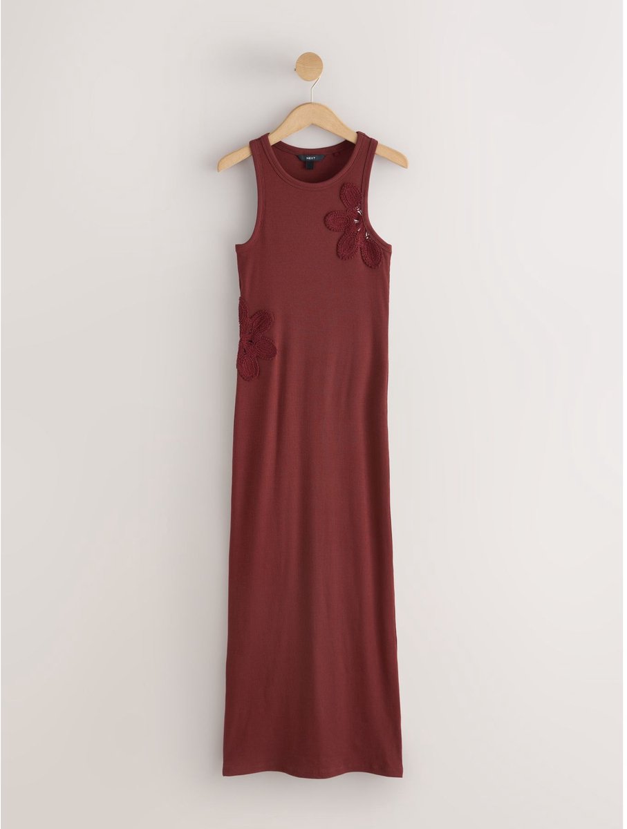 Next - Dames - Geribbelde maxi-jurk met racerback - Rood