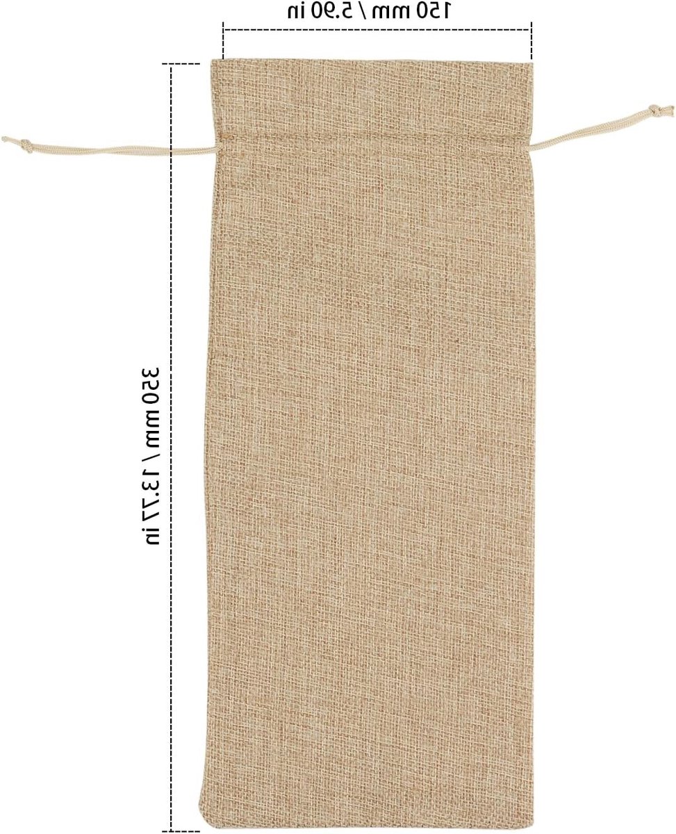 30 Stuks Jute Wijn Cadeau Tassen, 15x35cm Wijnfles Tassen met Hangtag en Touw, Bruine Wijnfleshoezen voor Bruiloft en Thuisopslag