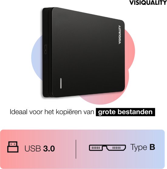 VisiQuality High-Speed Externe Harde Schijf 750 GB - Draagbare Harde Schijf USB 3.0 - Voor Windows & Mac - Geschikt voor Gameconsoles - Compact - Met handleiding - Zwart — afbeelding 3