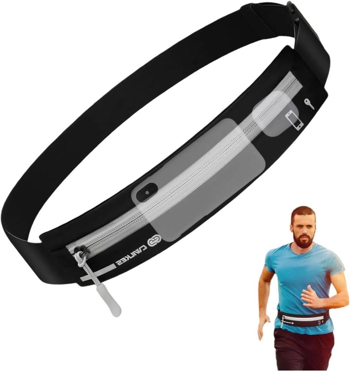 Verstelbare Reflecterende Hardloopriem met Telefooncompartiment en Sleuteltas voor Joggen en Fitnessactiviteiten