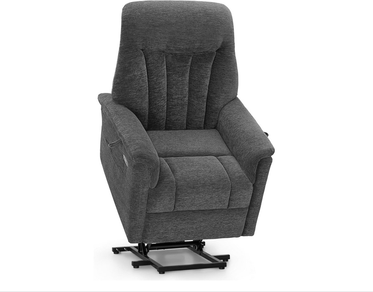 MCombo Elektrische Relaxfauteuil met Sta-op Hulp - 145° Ligfunctie - 35D Schuimzitkussen - Chenille Stof - Grijs