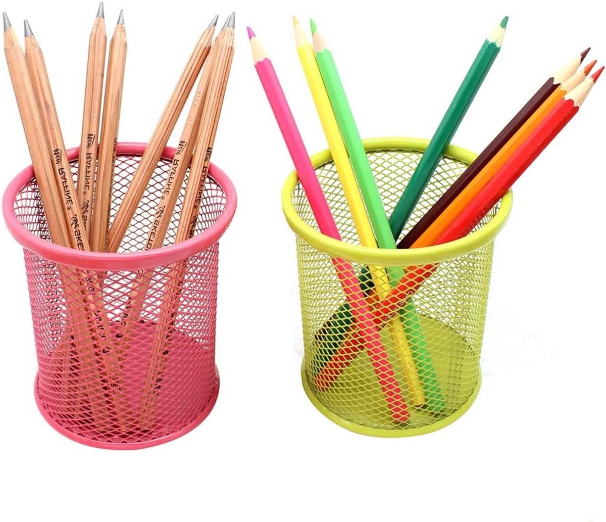 Desktop Pennenhouder voor Kantoor, Organizer voor Bureau en Make-up Kwasten, Set van 2 in Groen en Roze