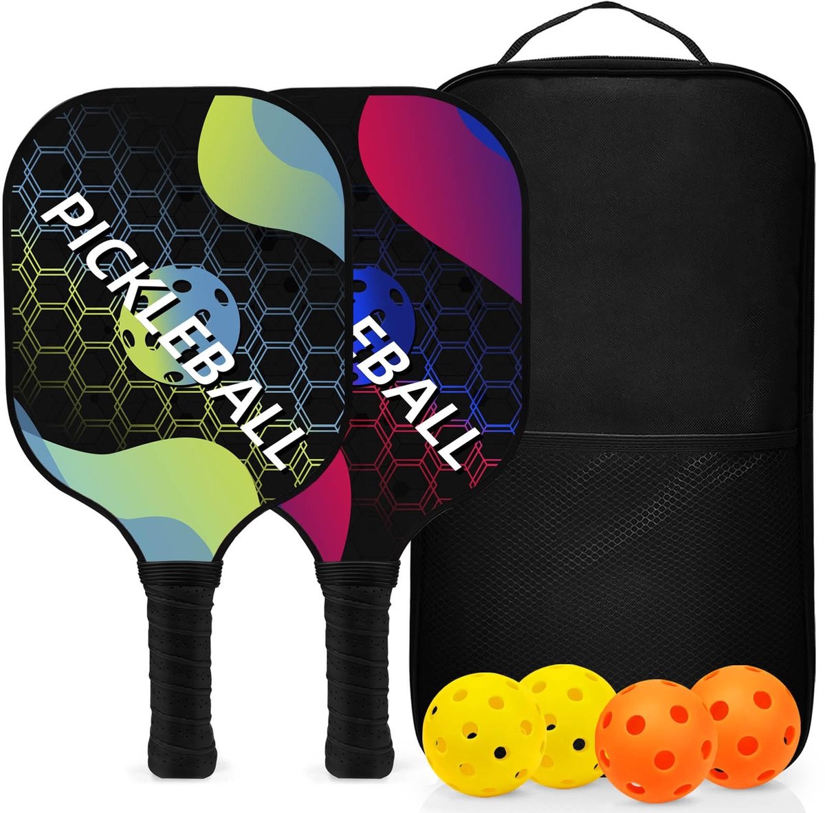 Pickleball Paddles - Pickleball set - Ideaal voor binnen en buiten - Set van 2/4 - Inclusief draagtas en ballen - Geschikt voor volwassen...