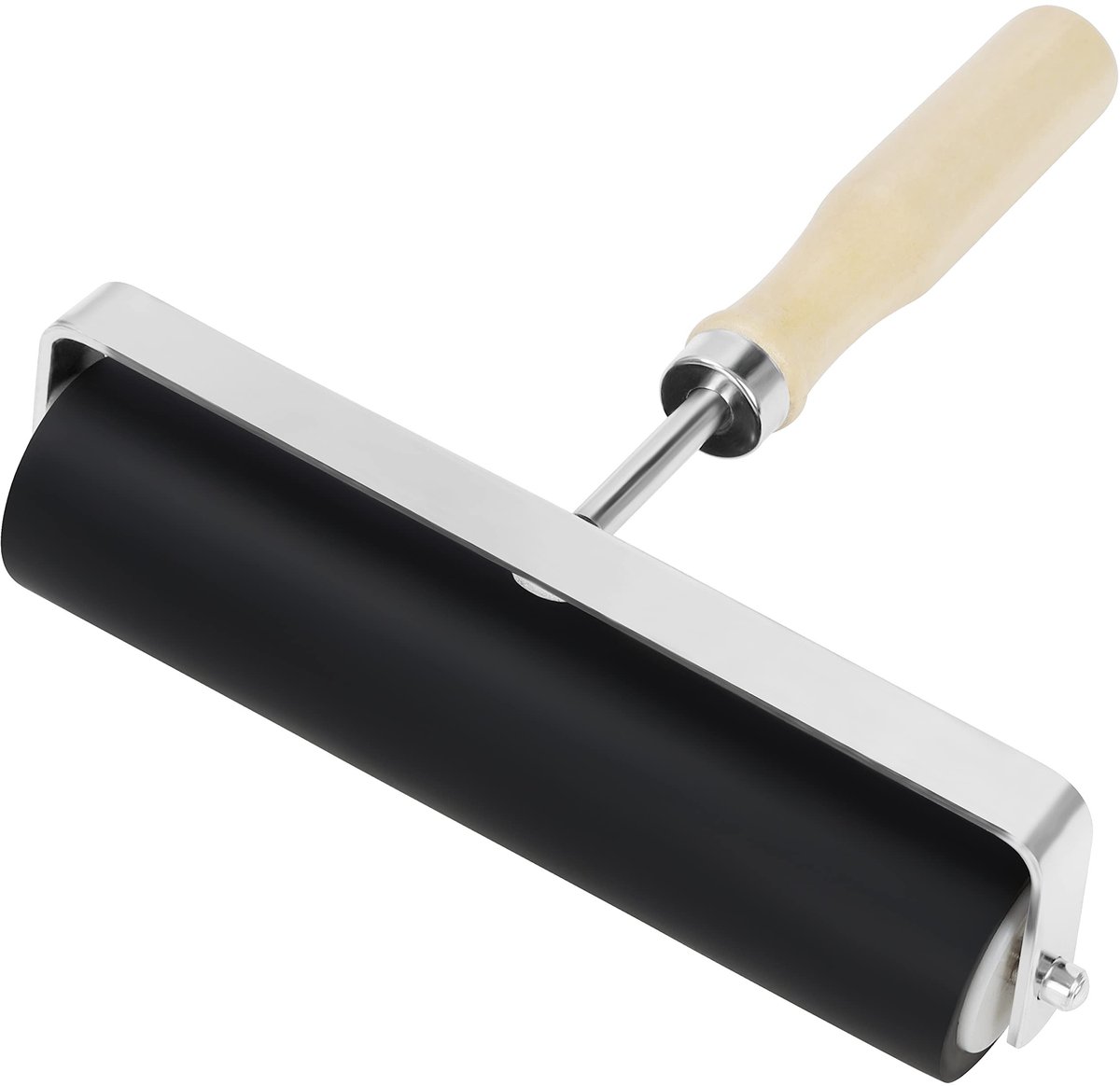 Dailygoody - Rubberen Print Roller - Stempelen - Houten Handvat - Zwart - Inkt Verf Blokken - Geschikt voor Creatieve Projecten - 15 cm
