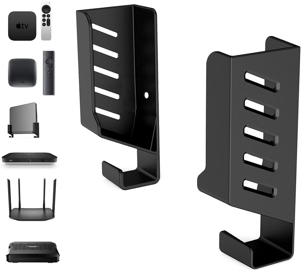 Dailygoody - Universele wandhouder - Multifunctioneel rek - Zwart - Voor tv-box en router - Geschikt voor apparaten tot 4 cm dik