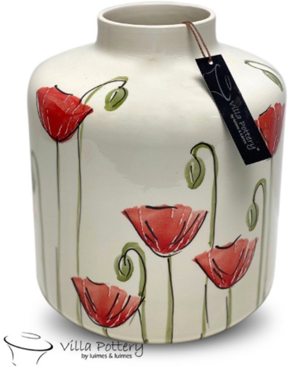 Villa Pottery Vaas - Villa Pottery - Woondecoratie - Klaprozen - Keramiek - Decoratie - Poppy 3 Red Rood