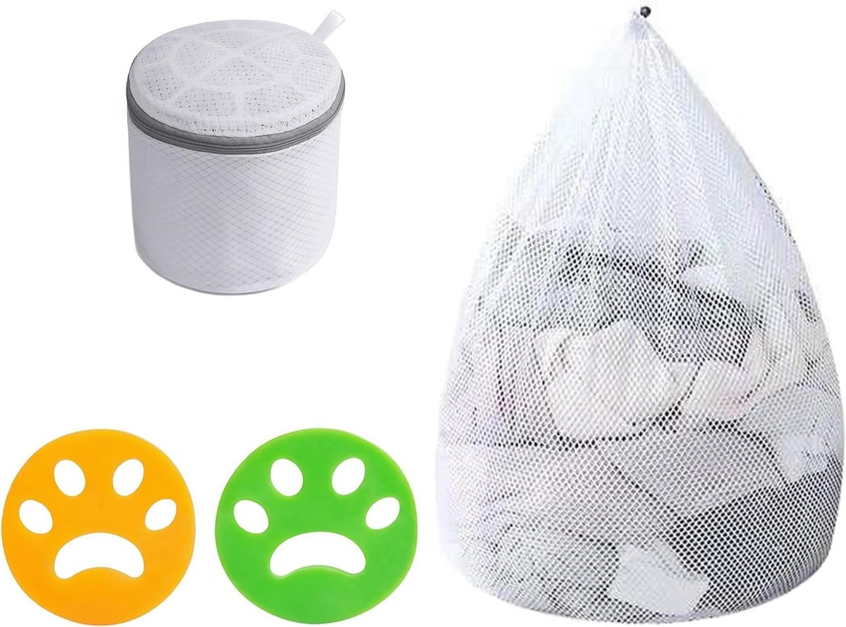 Herbruikbare waszakken met trekkoord, mesh waszakken voor het beschermen van kleding en het verwijderen van dierenharen tijdens het wassen