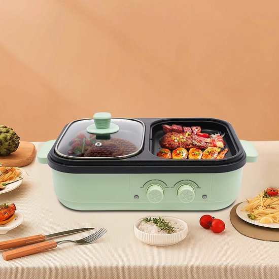Lifero Hotpot Elektrisch - Multicooker - Grillplaat - Barbecue - Gourmetstel - Fonduepan - Anti Aanbak - 1300W - Camping Koken — afbeelding 3
