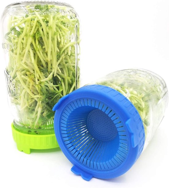 Set van 4 Spruitdeksels voor Microgroenten - Gemakkelijk Spoelen en Afvoeren, Kleurige Plastic Opbergdeksels voor Potten met Brede Opening en Ideaal voor Groenten van Merkloos — afbeelding 4