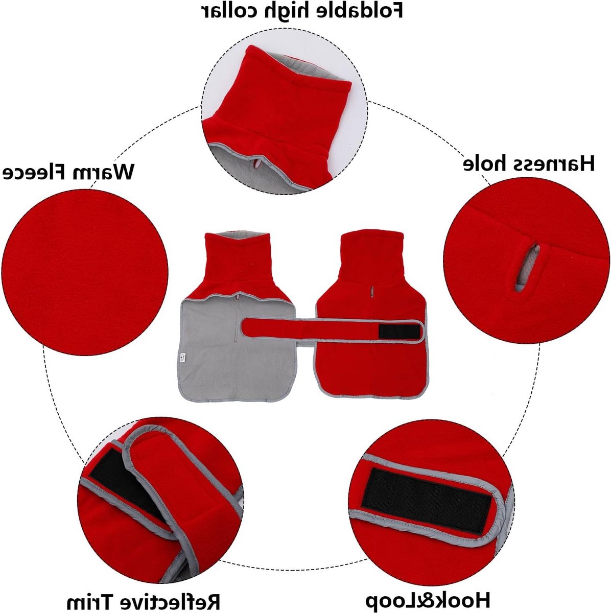Warm Thermisch Gevoerd Dackeljasje met Fleece Voering voor Buiten - Verstelbare Hondenkleding in Rood voor Kleine Honden
