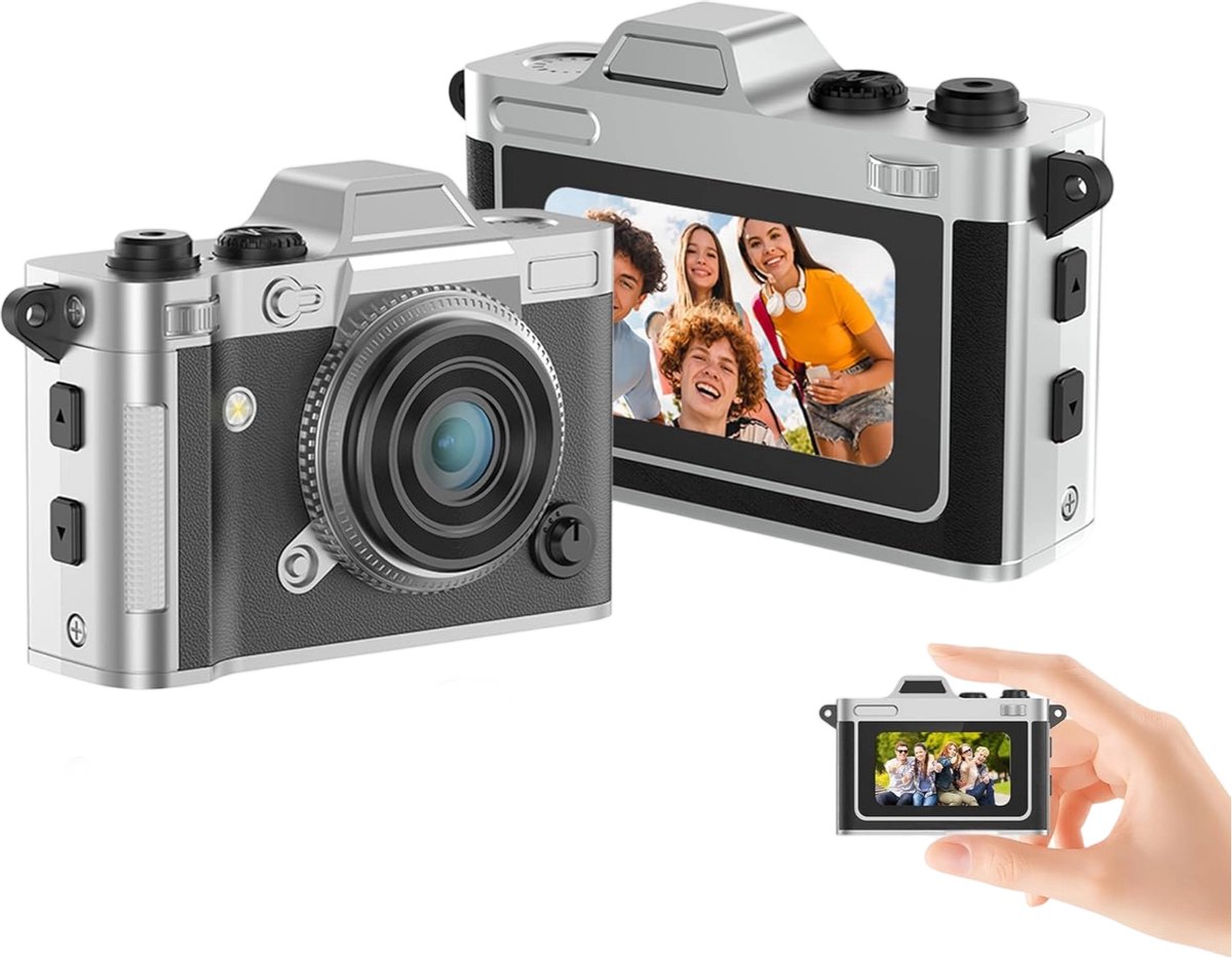 Camera - Digitale camera - Mini-digitale camera - 2K HD - Draagbaar & compact - 16GB-kaart - Vintage - Geschikt voor reizen, dagelijkse herinneringen, kinderen & volwassenen - Zwart