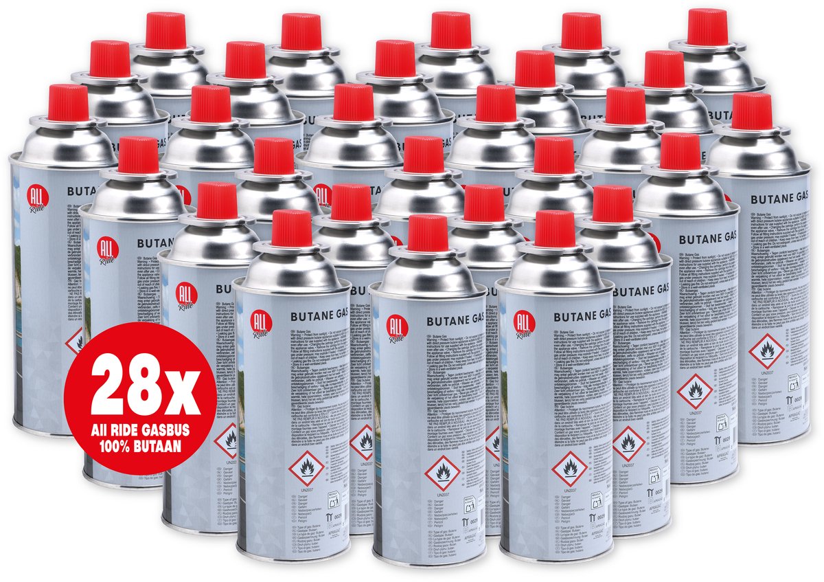 All Ride butaan gasbussen met Bajonet aansluiting – 28 Stuks - Voordeelverpakking