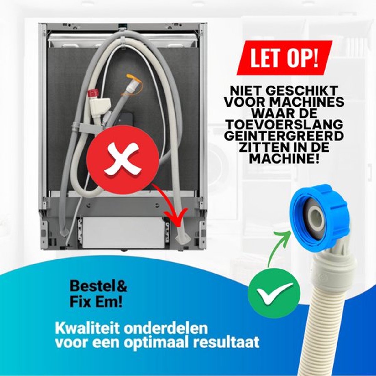 Fixem Toevoerslang 1.5 Meter met Aquastop Waterslot Aanvoerslang Geschikt voor Wasmachine Vaatwasser en Apparaten en alle Merken met 3/4 Schroefwartelaansluiting Koud Water tot 25 Graden — afbeelding 2