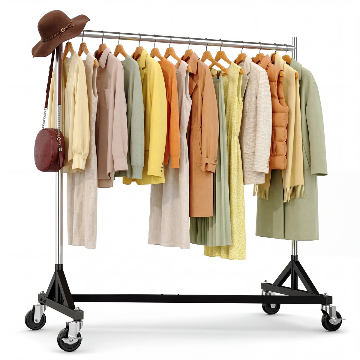 HOKEEPER Zwaar kledingrek met Z-voet – in hoogte verstelbaar (150-180 cm), 182 kg draagkracht, op wielen – industrieel design, zwart/chroom