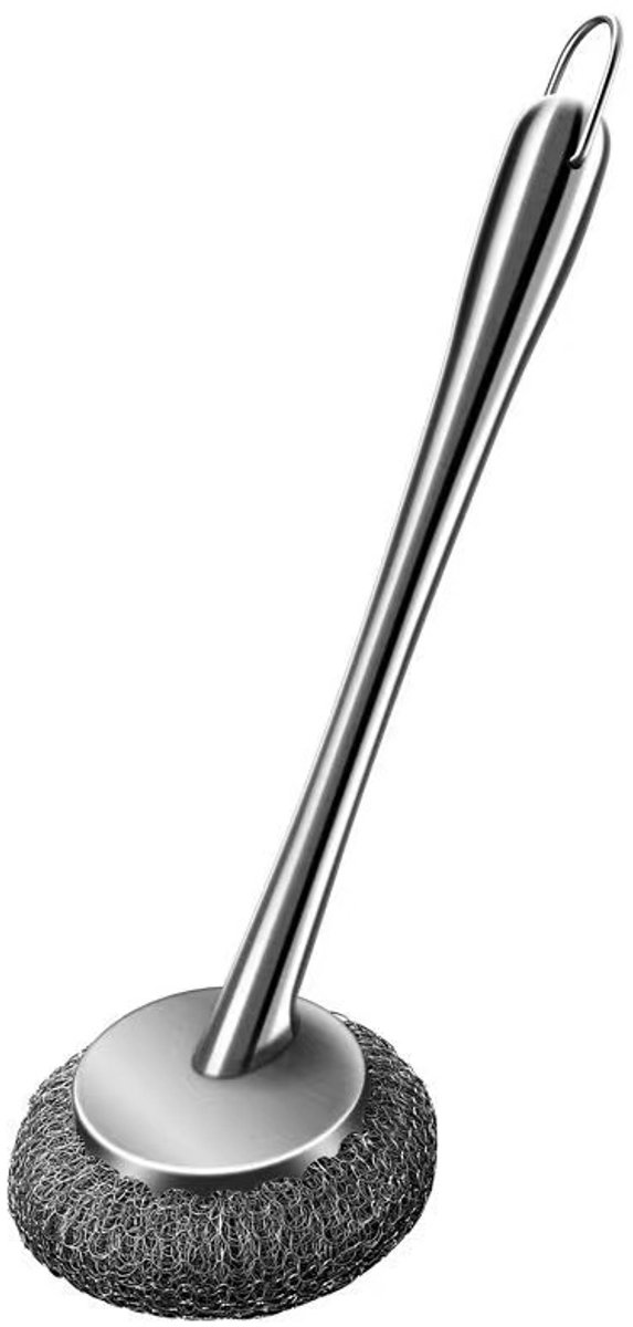 Lange RVS Panborstel (32cm) + 2 Vervangende Draadballen - Schroefbevestiging, Roestvrij