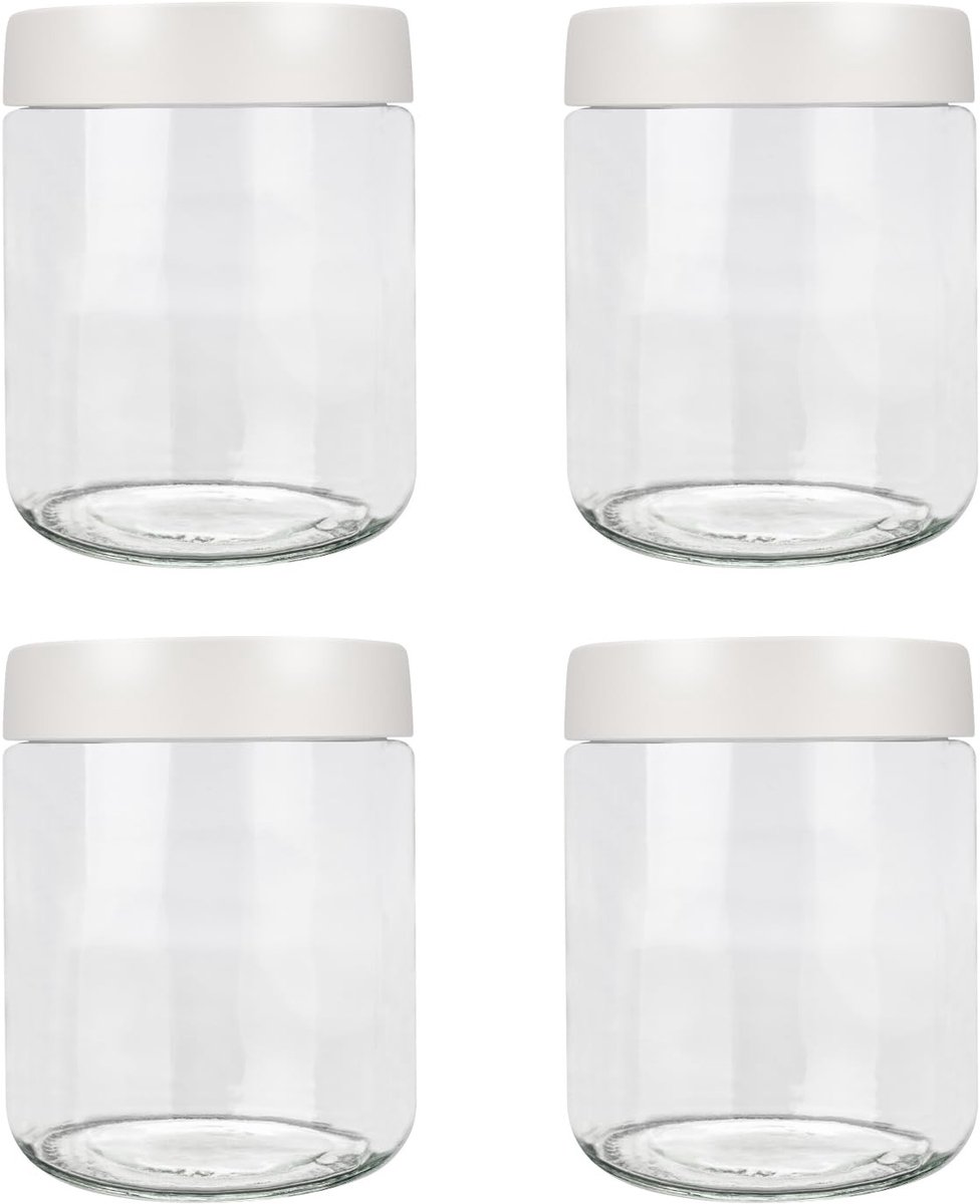 Jhubersproducts - Glazen Pot met Schroefdeksel - Voedselopslag Container - Lekvrij - 500ml - Wit - Ideaal voor Overnight Oats - Voor Specerijen - Keuk