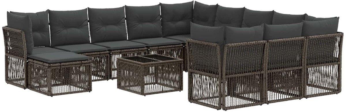 vidaXL - Tuinbank - Set - 13 - pcs - Grijs - poly - rattan