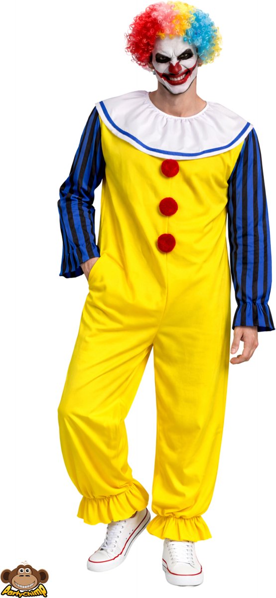 Partychimp 2-Delig Scary Clown Jumpsuit/Pruik Horrorfilm kostuum volwassenen Verkleedkleren Volwassenen Carnavalskleding Halloween - Polyester - Plastic - Multicolour- Maat L