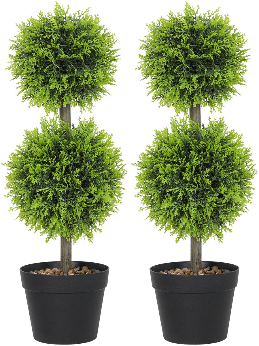 ECTEATOY Set van 2 Kunstplanten in Pot - Buxus Bollen Topiary 60 cm - Decoratieve Kunstbuxus voor Binnen en Buiten - Nepplant - Groen
