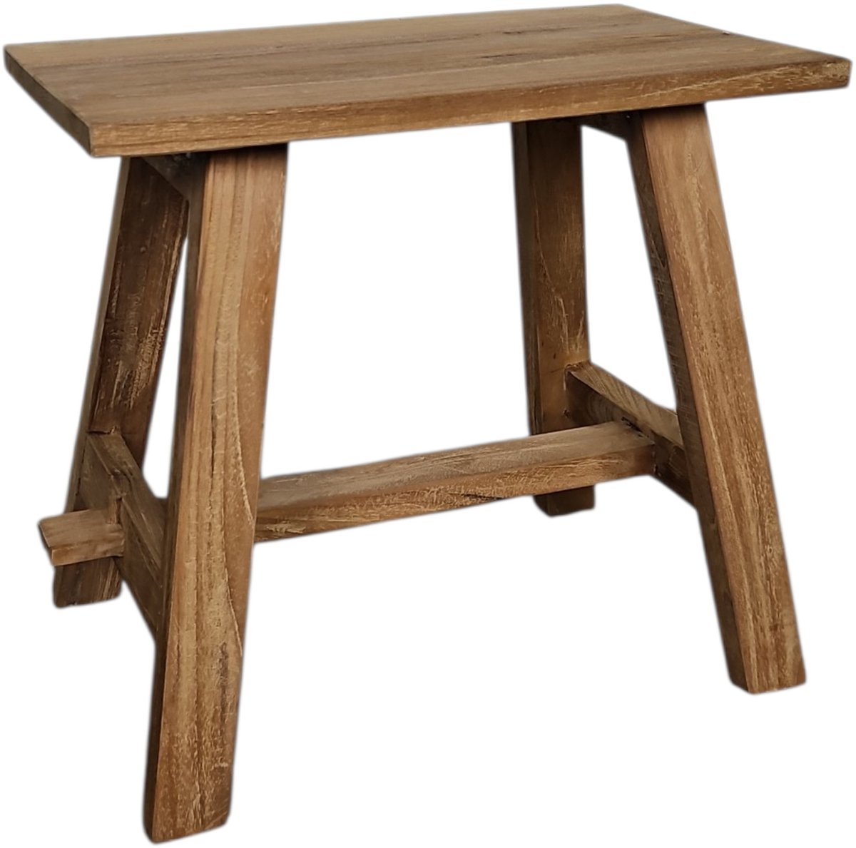 Kruk Gerecycled Teakhout | Handgemaakte Houten Kruk 50x30cm | Bijzettafel Hout | Rustieke Houten Zitbank | Indonesisch Ambacht