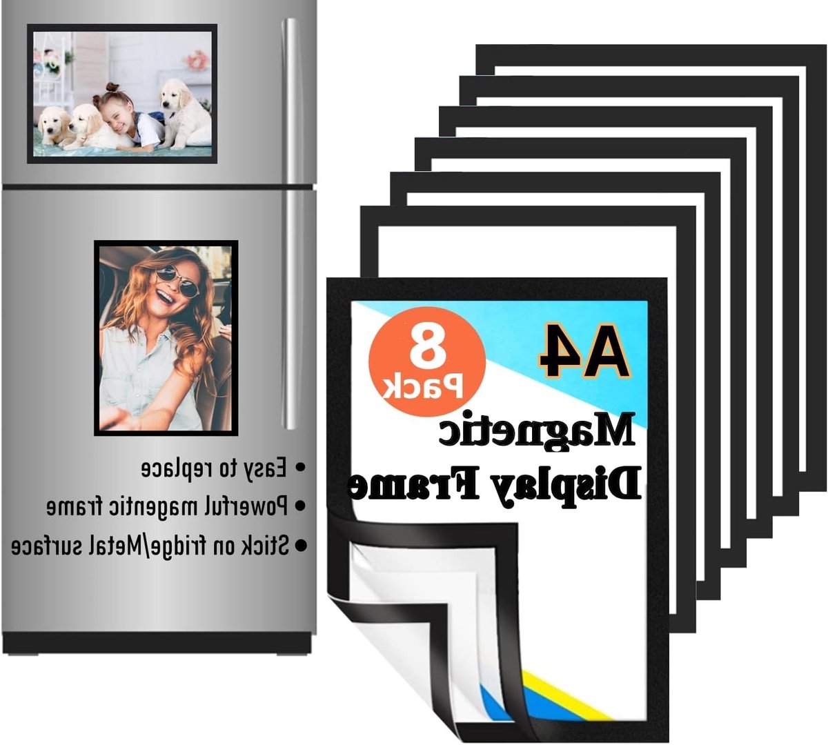 Fotolijsten A4 Magnetisch voor Koelkast - 8 Stuks Duidelijke Magnetische Fotolijsten voor Foto's, Kunst en Schema's
