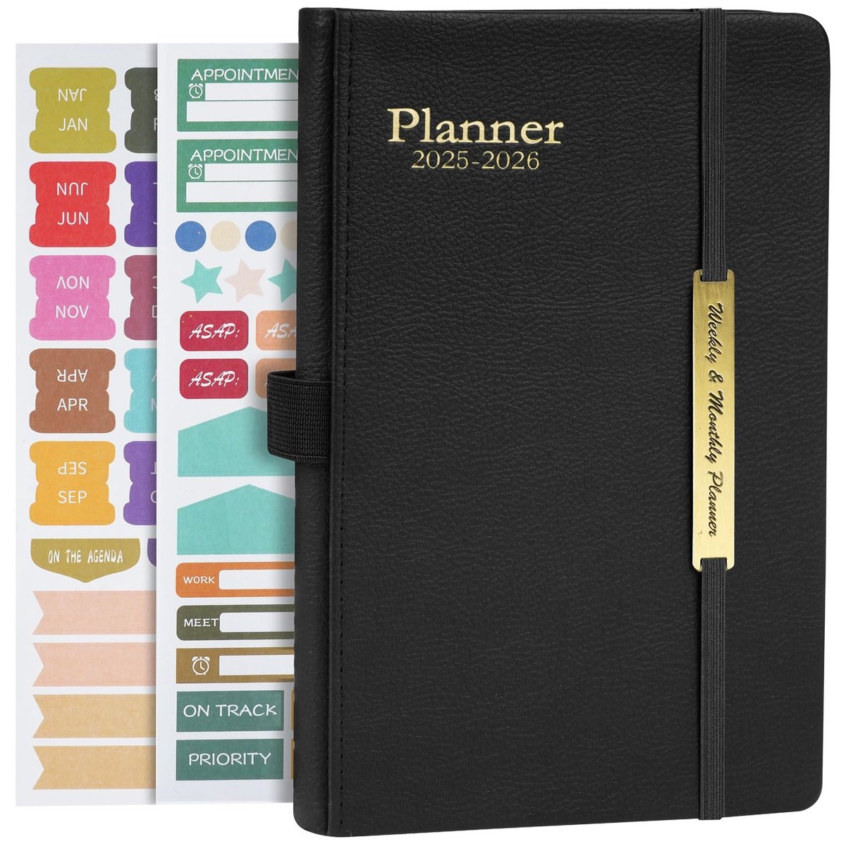 Dailygoody - A5 Weekplanner - Notitieboek - Hardcover lederen takenlijst - Zwart/Groen - 18 maanden planner - Geschikt voor leraren - A5 formaat