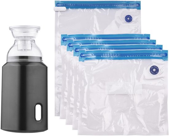 Allecto - Oplaadbare Elektrische Vacuumpomp - Compressiezakken - Ruimtebesparend voor Thuis en Reizen - Zwart - USB - Ideaal voor Reizen - 5 Stuks van Merkloos — afbeelding 4