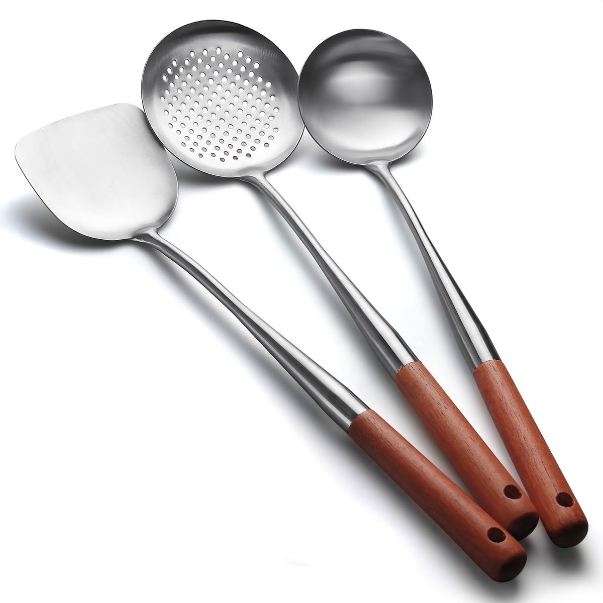 Dailygoody - Wok-pannenschep - Keukengerei set - Roestvrij staal - Vaatwasmachinebestendig - Gezond koken - Geschikt voor wok koken - 3-delig