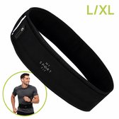 MySportFit – Premium Hardloop Heupband – Hardloop riem – Running belt – Fitness – Sport – Waterafstotend en Ademend Materiaal, Verstelbaar, Reflectoren – Ruime Opbergvakken voor Smartphone, Drinkfles of Powerbank – met Kabel Uitgang | Unisex - Zwart