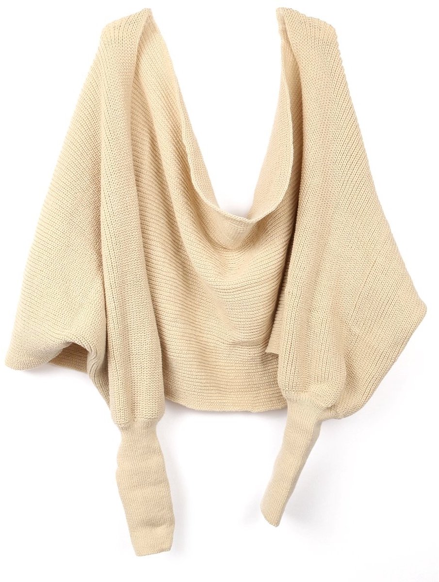 Allecto - Warm gebreide sjaal met mouwen - Mode poncho sjaal voor vrouwen - Beige - Unisex sjaal - Perfect voor de herfst - Comfortabel en stijlvol
