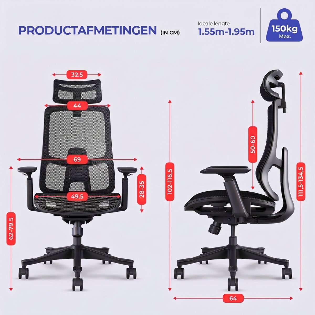 Stane Premium Mesh Ergonomische Bureaustoel - Office Chair - Bureaustoelen voor Volwassenen - NEN-EN1335 thumbnail 2