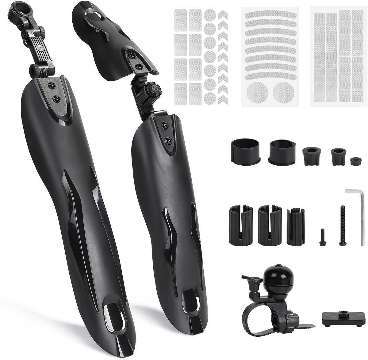 Allecto - Mudguard - Fietsspatbord - Bescherming tegen regen en modder - Set B - Geschikt voor MTB en racefietsen - Inclusief bel en reflectiesticker