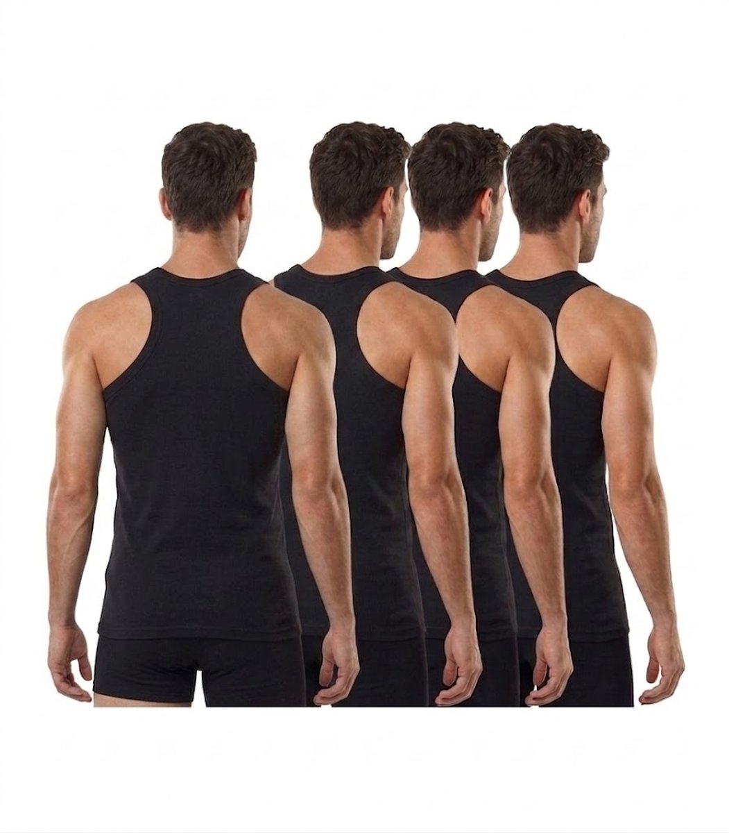 Marco Rossi Premium Kwaliteit - Halterhemd - Tanktop - Onderhemden - Hemden heren - Onderhemd heren - 100% Katoen - Zwart - 4 Pack - Maat S