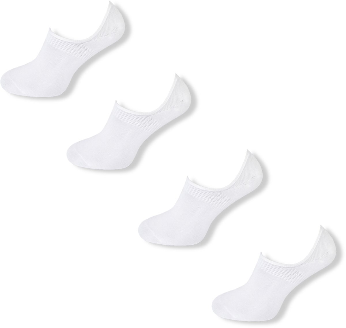 Basset Bamboe - Unisex Invisible Footies - 4-pack - Maat 39/42 - Wit