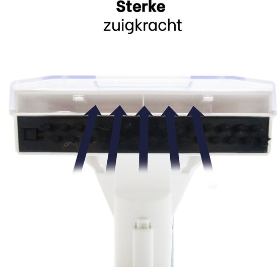 De onderkant van een opzetstuk voor een vlekkenreiniger, met pijlen die sterke zuigkracht aangeven.