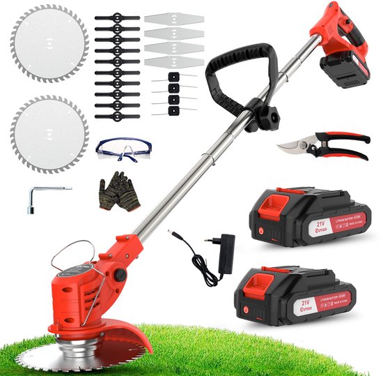Coupe-bordures à batterie avec batterie, coupe-bordures avec 2 batteries 21V et 4 types de lames + 1 cisaille de jardin, tondeuse à gazon pliable