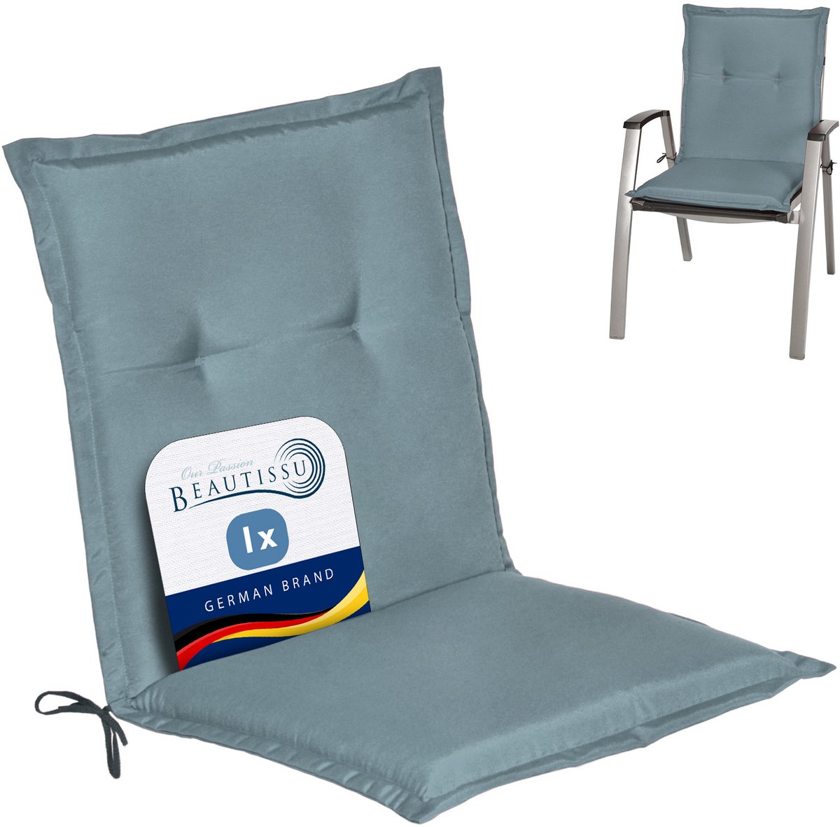 Beautissu Loft NL Stoelkussen Lage Rugleuning 100x50 cm Duifblauw – Tuinstoelkussen UV-bestendig