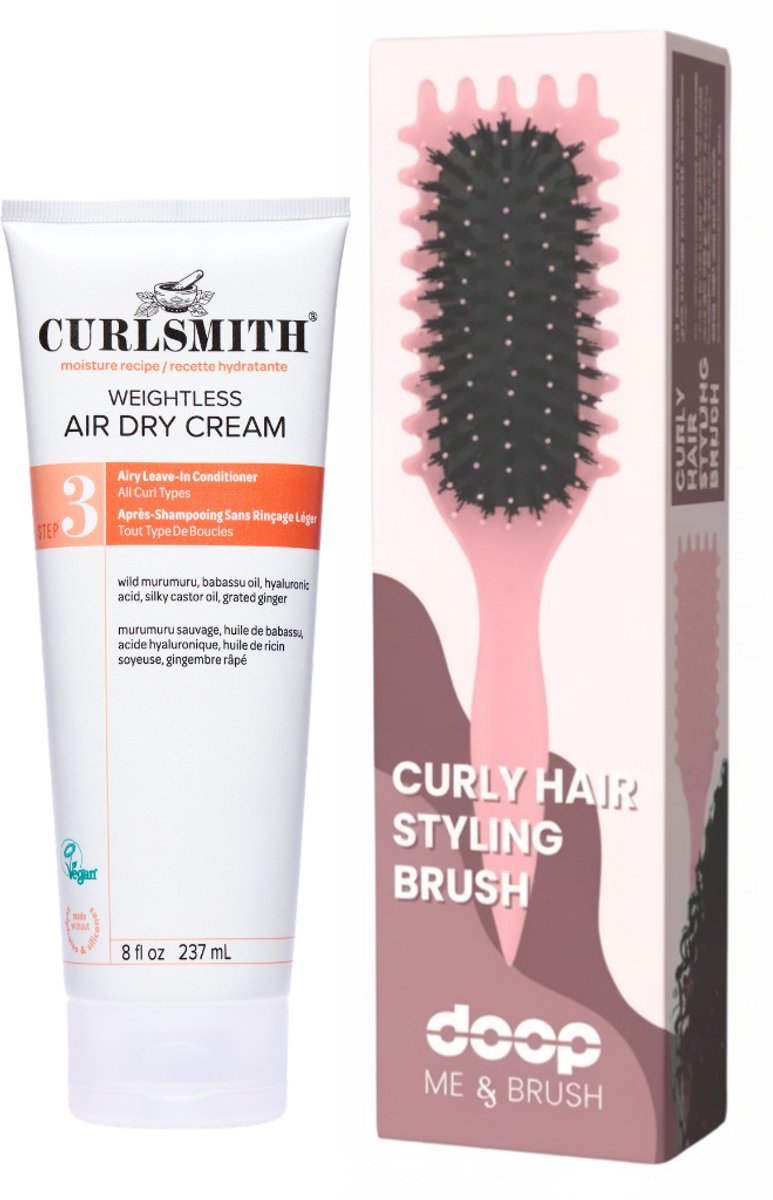 Curlsmith Curl Define Weightless Air dry Cream 237ml + DOOP Me & Brush Luxe Haarborstel Roze