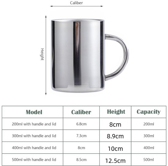 Set van 2 geïsoleerde roestvrijstalen mokken - Dubbelwandig - Onbreekbare koffiemokken - Thermische drinkbekers - Camping- & melkmokken - Met handvatten - Vaatwasserbestendig - Ideaal voor op de camping en dagelijks gebruik — afbeelding 5