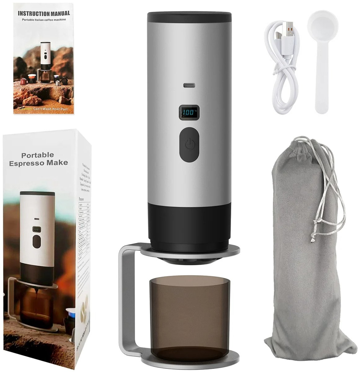 Innovastore Koffiezetapparaat - Draagbarekoffiemachine - Draagbareespressomachine - Minikoffiezetaparaat - Capsules -Grijs
