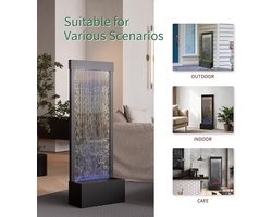 Indoor Waterfall Fountain 45.5x20x123 cm – Modern Mirror Glass Stainless Steel Freestanding Floor Standing Water Feature with APP & Remote Controlled Multicolor LED Lighting, Luxury Zen Indoor/Outdoor Decor
